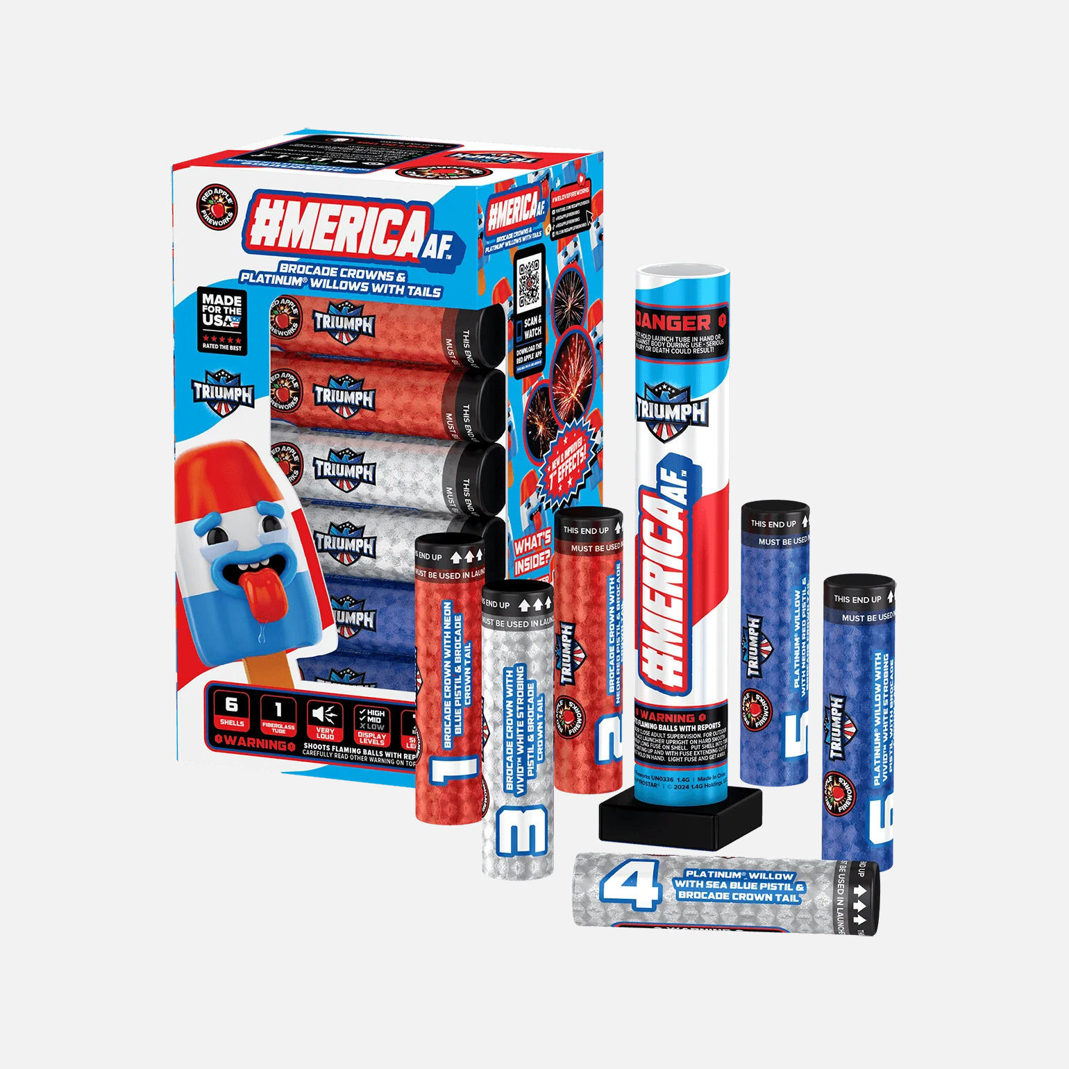 #MericaAF™ 6 Shot 7" Red, White & Blue Canister Shells - Image 5