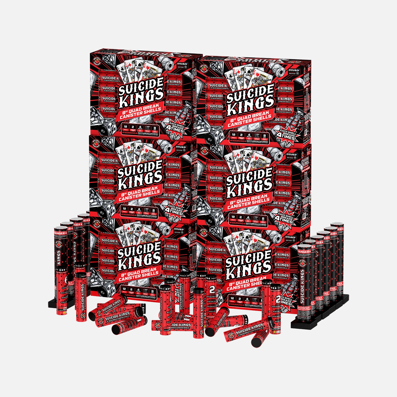 Suicide Kings™ 12 Shot 8 Inch Quad Break Canister Shells - Image 4
